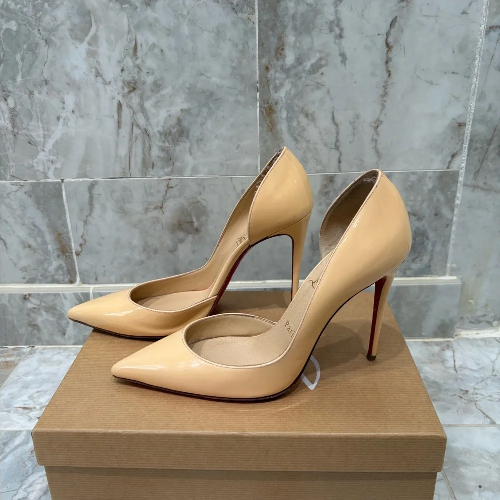 Christian Louboutin Iriza 100 Nude Patent Pointed-Toe Stiletto Pumps